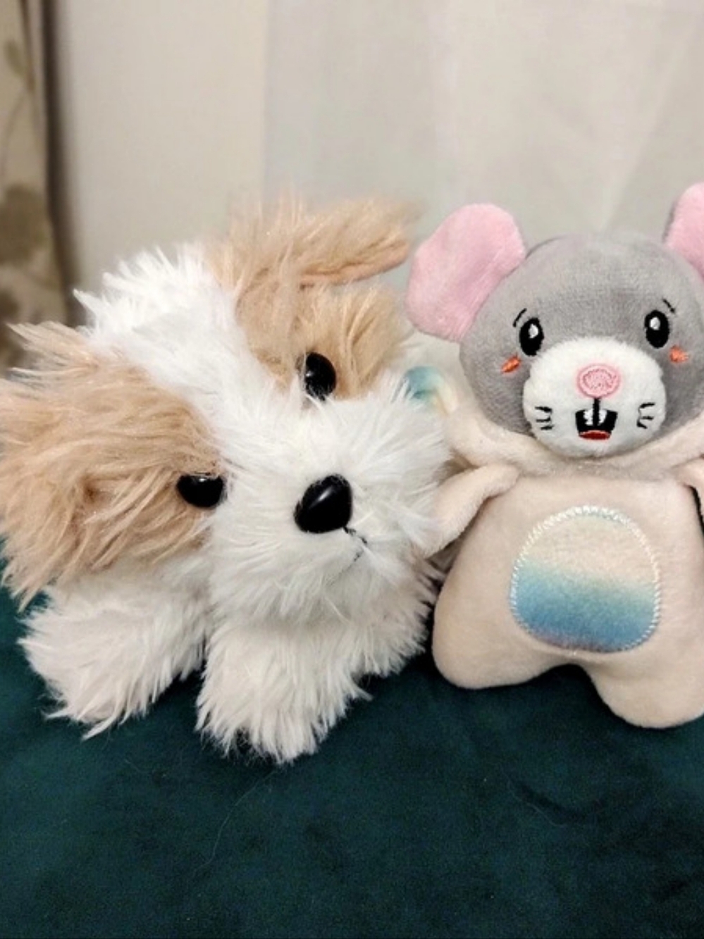 Set of 2 -  Plush Sound Effects Dog & Small Mouse Toy